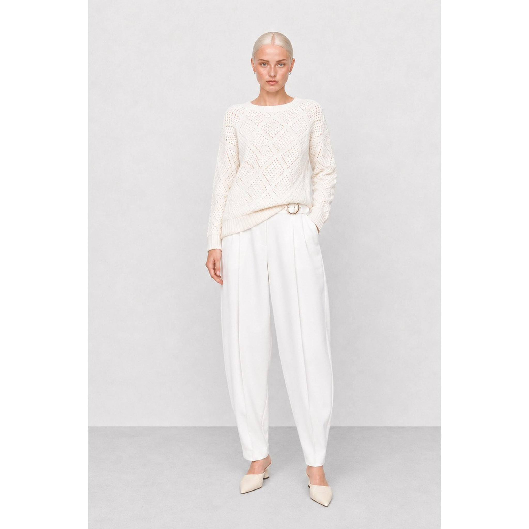 Kocca - Maglia a maniche lunghe con rombi traforati in misto lana Donna