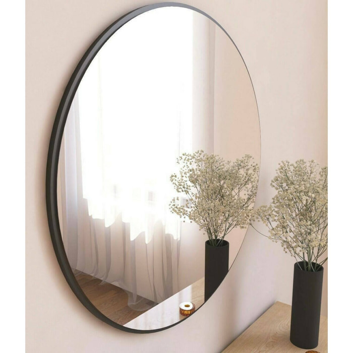 Specchio Adelasia, Specchiera, Articolo d'arredo a muro, Decorazione con specchio, 60x2h60 cm, Nero