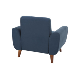 Fauteuil en tissu bleu foncé et bois foncé EKTOR