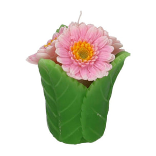 Candela a forma di margherita rosa con vaso cmø10,5h12,5