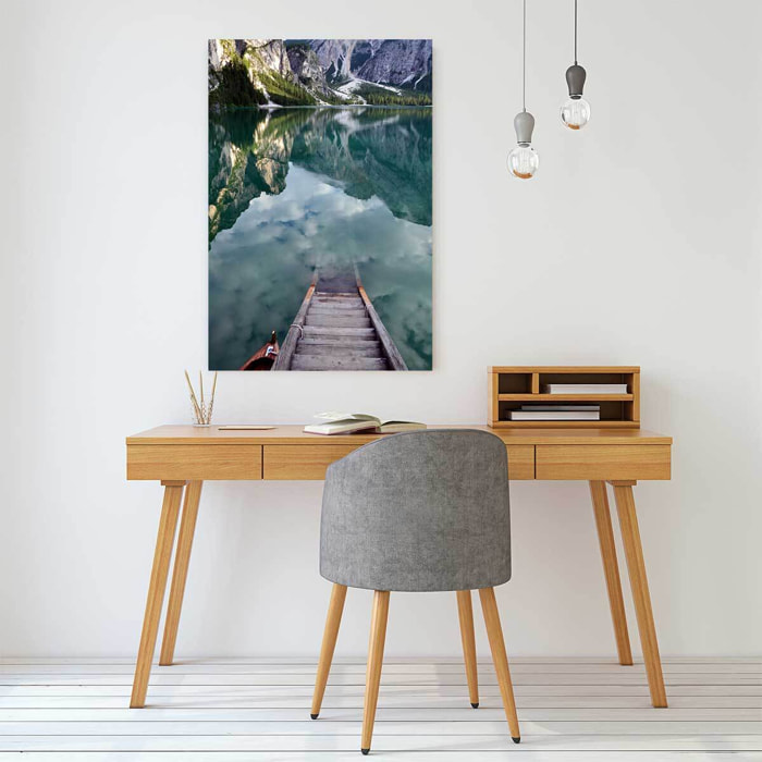 Paysage montagne lac barque dans les dolomites  Tableau plexiglas