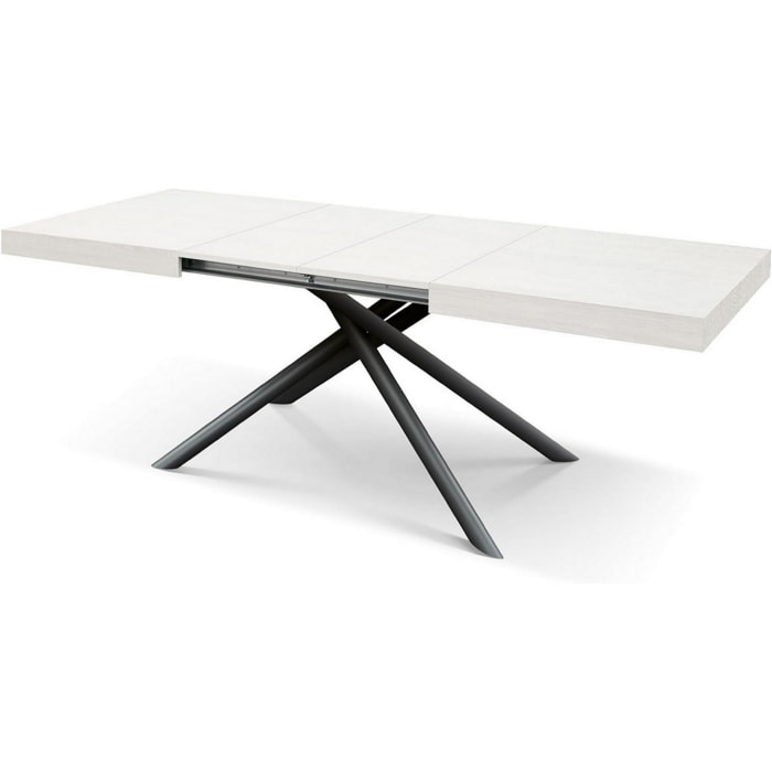 Tavolo CARRARA in legno, finitura bianco frassinato e base in metallo verniciato antracite, allungabile 140x90 cm - 220x90 cm