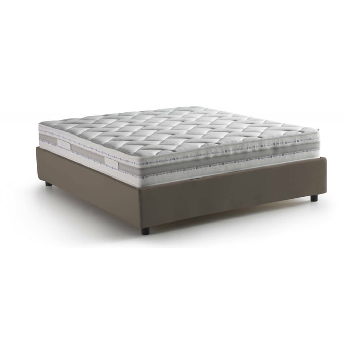 Letto matrimoniale Aluin, Letto contenitore con rivestimento in ecopelle, 100% Made in Italy, Apertura frontale, con materasso Cm 160x200 incluso, Tortora