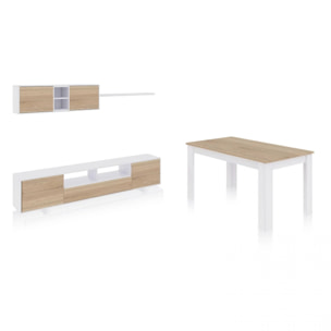 Pack salón con mesa de comedor Kenzo Plus VB Blanco Artik (Blanco Mate) - Roble Canadian