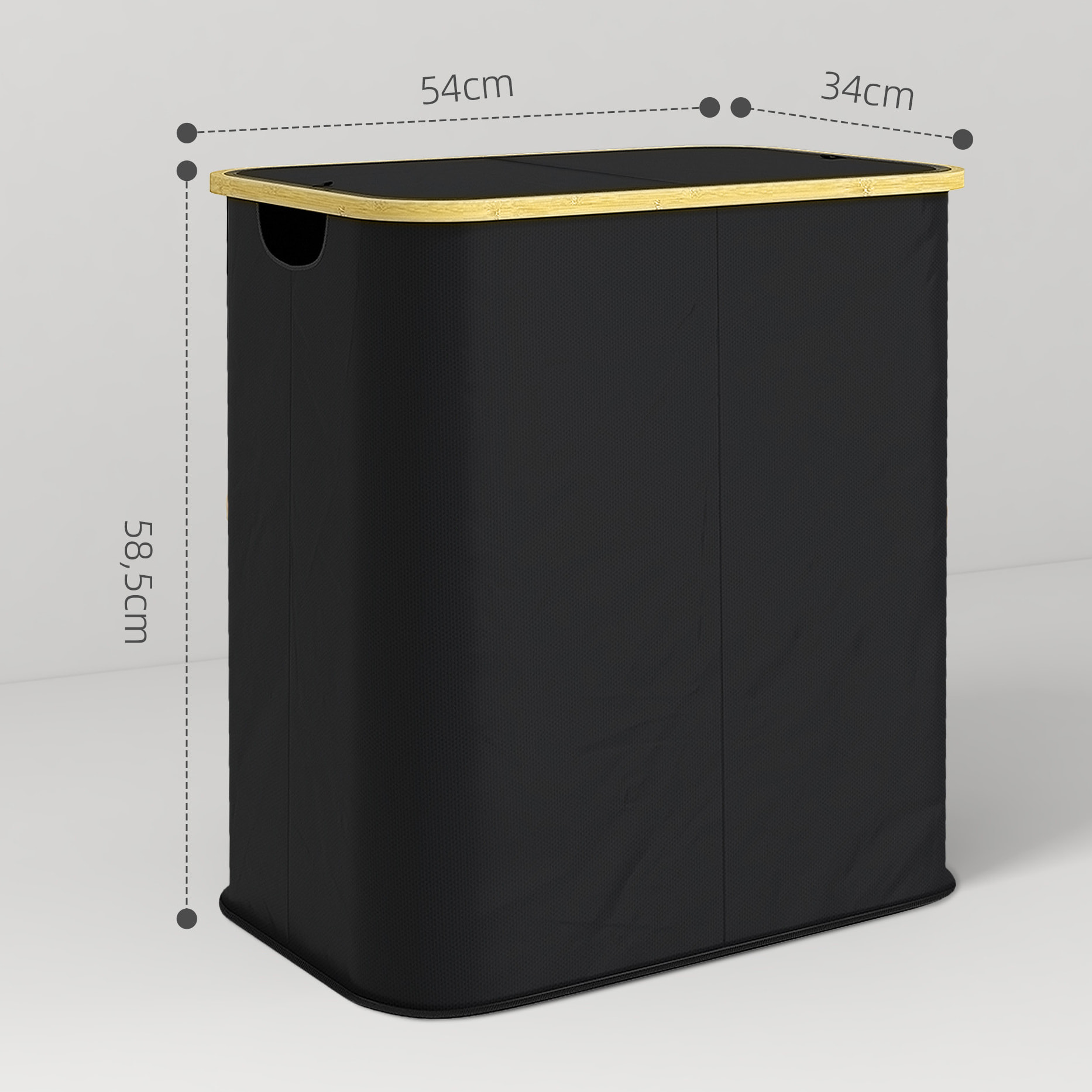 Panier à linge double pliable 80L - corbeille à linge sale avec couvercle et poignées - non tissé noir bambou
