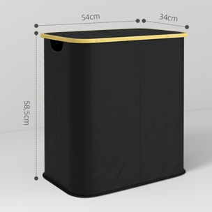 Panier à linge double pliable 80L - corbeille à linge sale avec couvercle et poignées - non tissé noir bambou