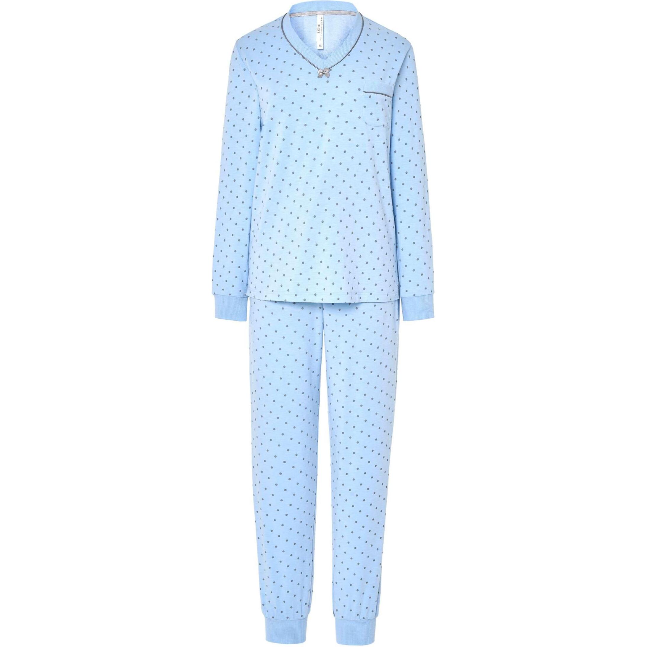 Pijama mujer suave y cálido tejido vigoré estampado, escote en pico y puños elásticos, manga larga y pantalón largo