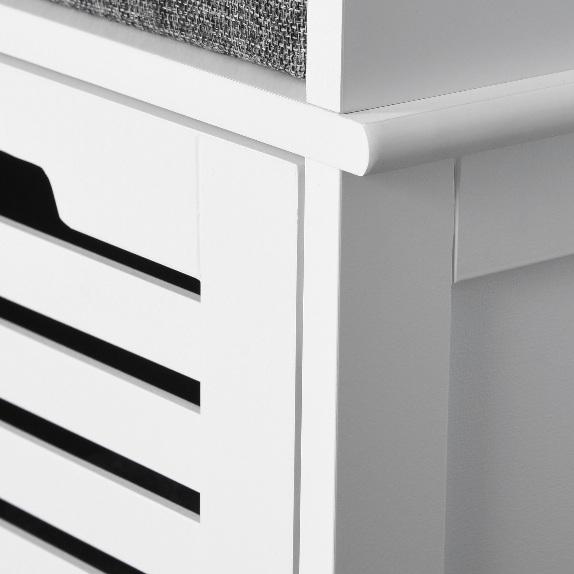 Banc à chaussures 3 tiroirs avec coussin - 108 x 35 x 43 cm - polyester gris MDF blanc