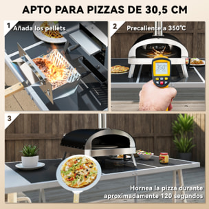 Mini Horno de Pizza Exterior Portátil Horno de Leña con Piedra Refractaria Ø33 cm Mangos de Madera Termómetro y Bandeja Giratoria para Jardín Terraza Camping Patio