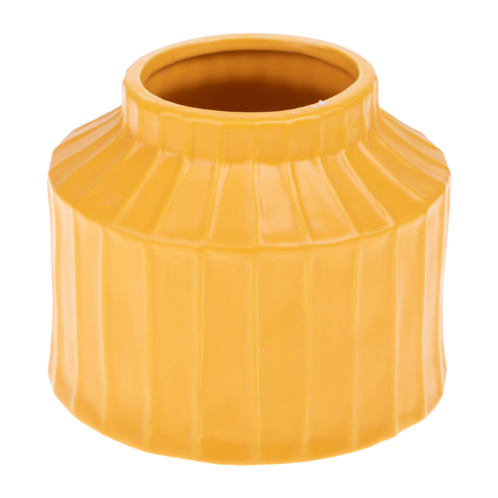 Vaso Rigato H.16 Cm - Pezzi 3 - 14X16X14cm - Colore: Giallo - Bianchi Dino - Decori Casa E Complementi