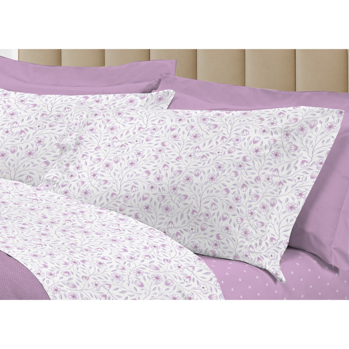 Completo Lenzuola Linea 3027 In Percalle Fantasia Floreale Disegno Melody Rosa