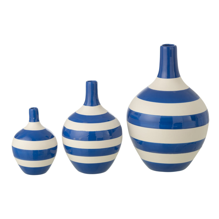 J-Line Vase Ligné - porcelaine - blanc/bleu - set de 3