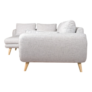 Canapé d'angle gauche scandinave 5 places en tissu gris clair chiné et bois clair CREEP