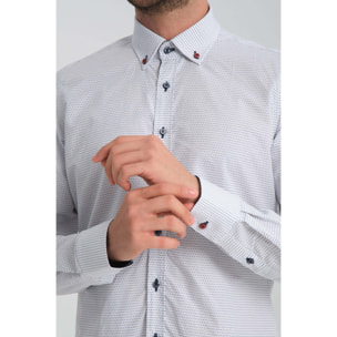Camicia Uomo Botton Down Slim Jacquard Fantasia Bianco e Blu