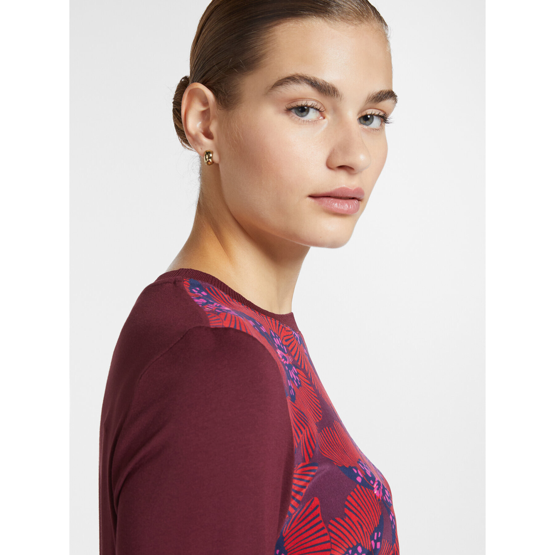 Elena Mirò - Blusa bimateria estampada - Burgundy