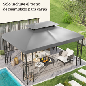 Techo de Repuesto para Cenador 4x3 m Cubierta de Repuesto con Techo Doble 10 Orificios de Drenaje y Protección UV Toldo de Recambio para Pabellón Gazebo Gris Claro