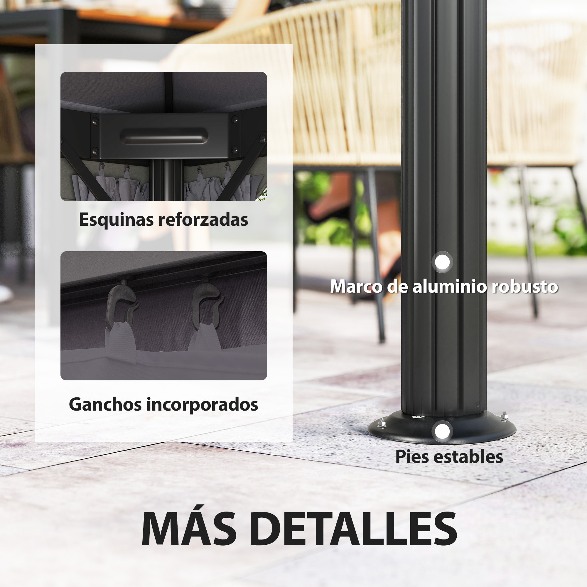 de Jardín 4x3 m, Pabellón de Jardín Gazebo con Doble Techo, 4 Cortinas y Mosquitera, Marco de Aluminio, Orificios de Drenaje, UPF50+, Carpa para Exterior, Terraza, Patio, Gris Oscuro