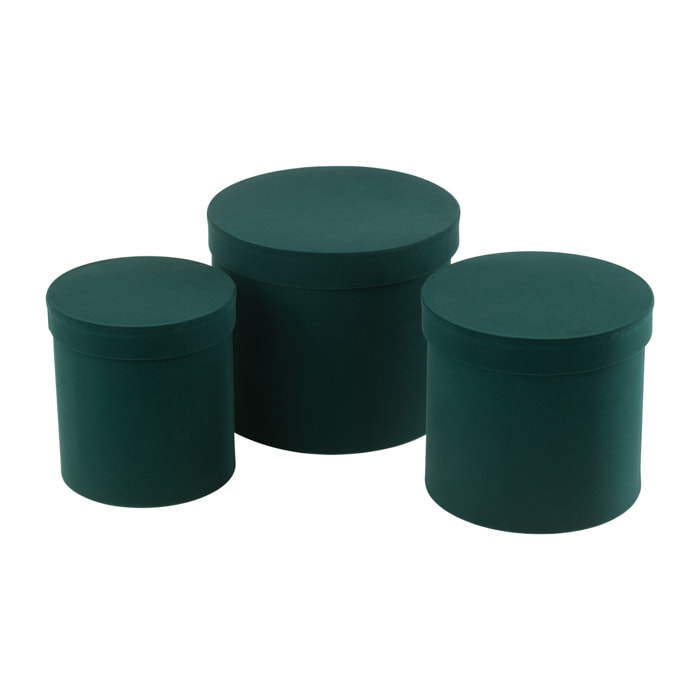 J-Line boîte Rond - velours/papier - vert - 3 pcs