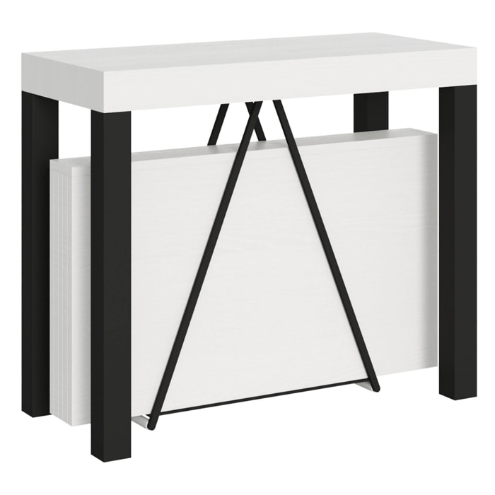 Consolle allungabile 90x40/300 cm Tiris bianco frassino telaio antracite