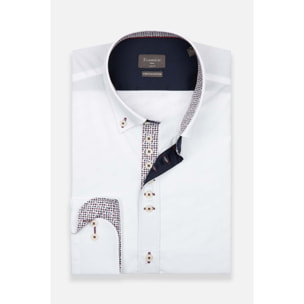 Camicia Uomo 1 Bottoni Button Down Slim Popeline Stretch Unito Bianco