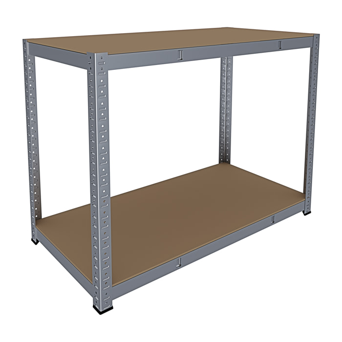 Banco Tavolo Da Lavoro Senza Bulloni In Acciaio Metallo e MDF Portata Fino a 600 Kg Con 2 Ripiani Regolabili Garage Officina Cantina 87 x 120 x 60 cm