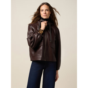 Oltre - Giubbotto corto con cappuccio e zip - Marrone