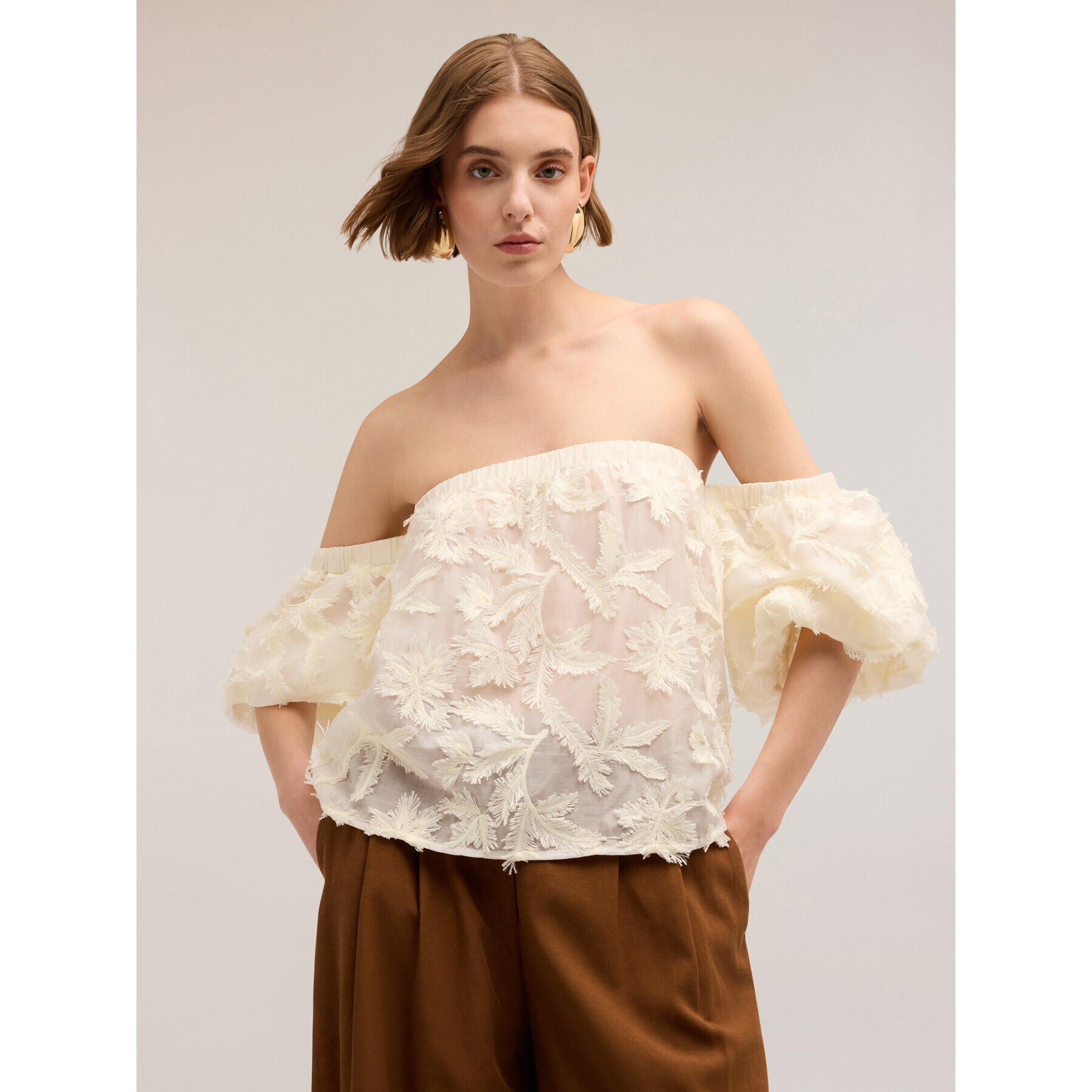 Motivi - Blusa off-shoulders in pizzo lavorato - Bianco