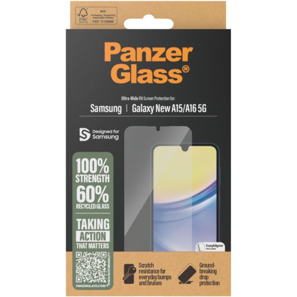 Protège écran PANZERGLASS Galaxy A16 verre trempé Ultra-Wild Fit