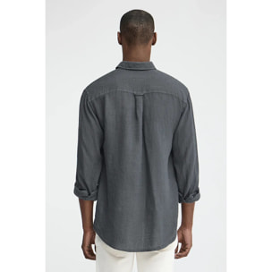 Camicia grigio pietra in lino regular fit con toppa Polo Club