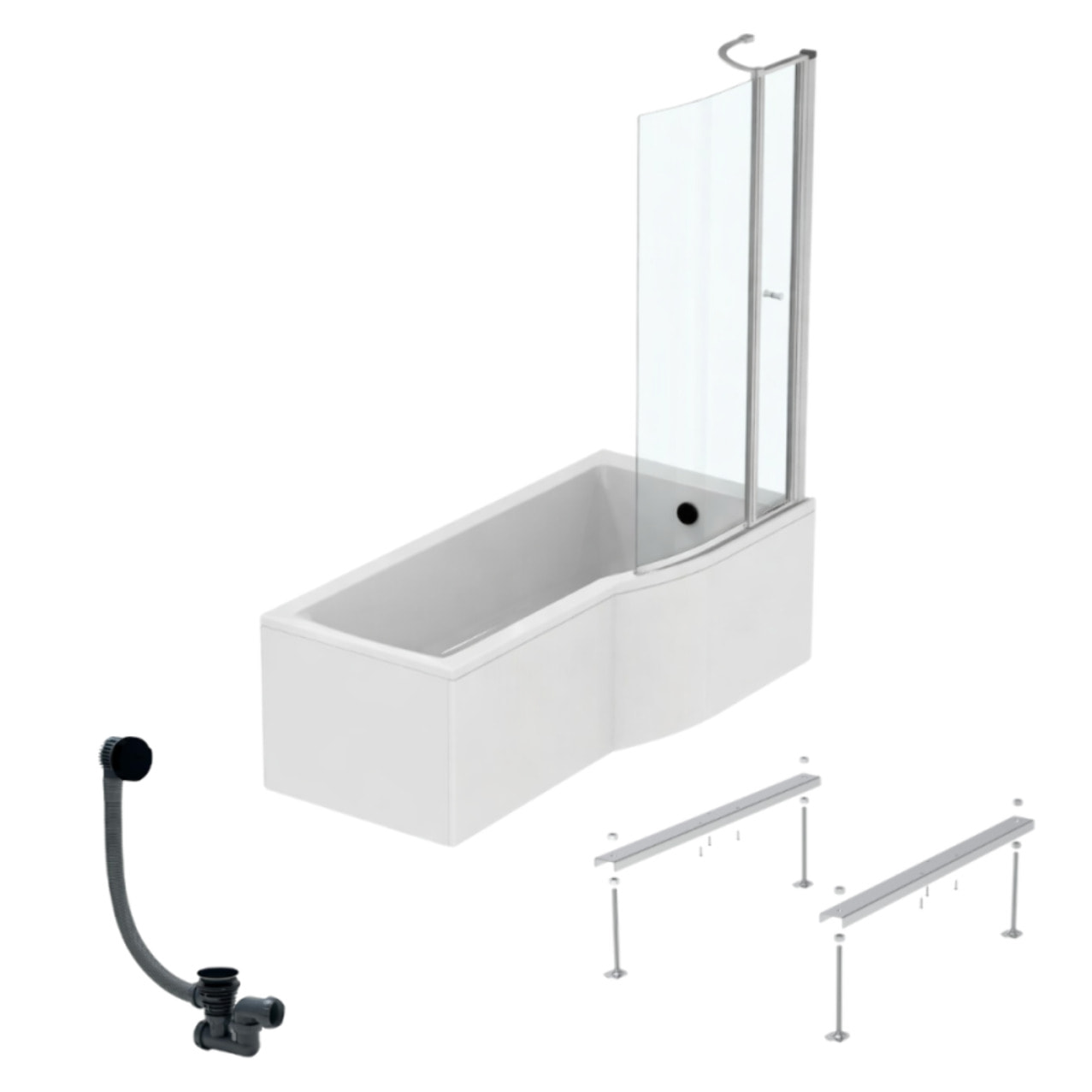 Pack baignoire bain douche 170 x 80 cm droite Connect Air + tablier + pare bain avec volet  + pieds + vidage Noir