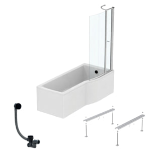Pack baignoire bain douche 170 x 80 cm droite Connect Air + tablier + pare bain avec volet  + pieds + vidage Noir