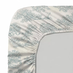 Drap housse b35 satin de coton 115 g/m² imprimé bleu beige Utopie encre