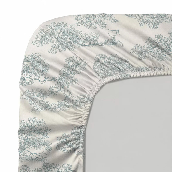 Drap housse b35 satin de coton 115 g/m² imprimé bleu beige Utopie encre