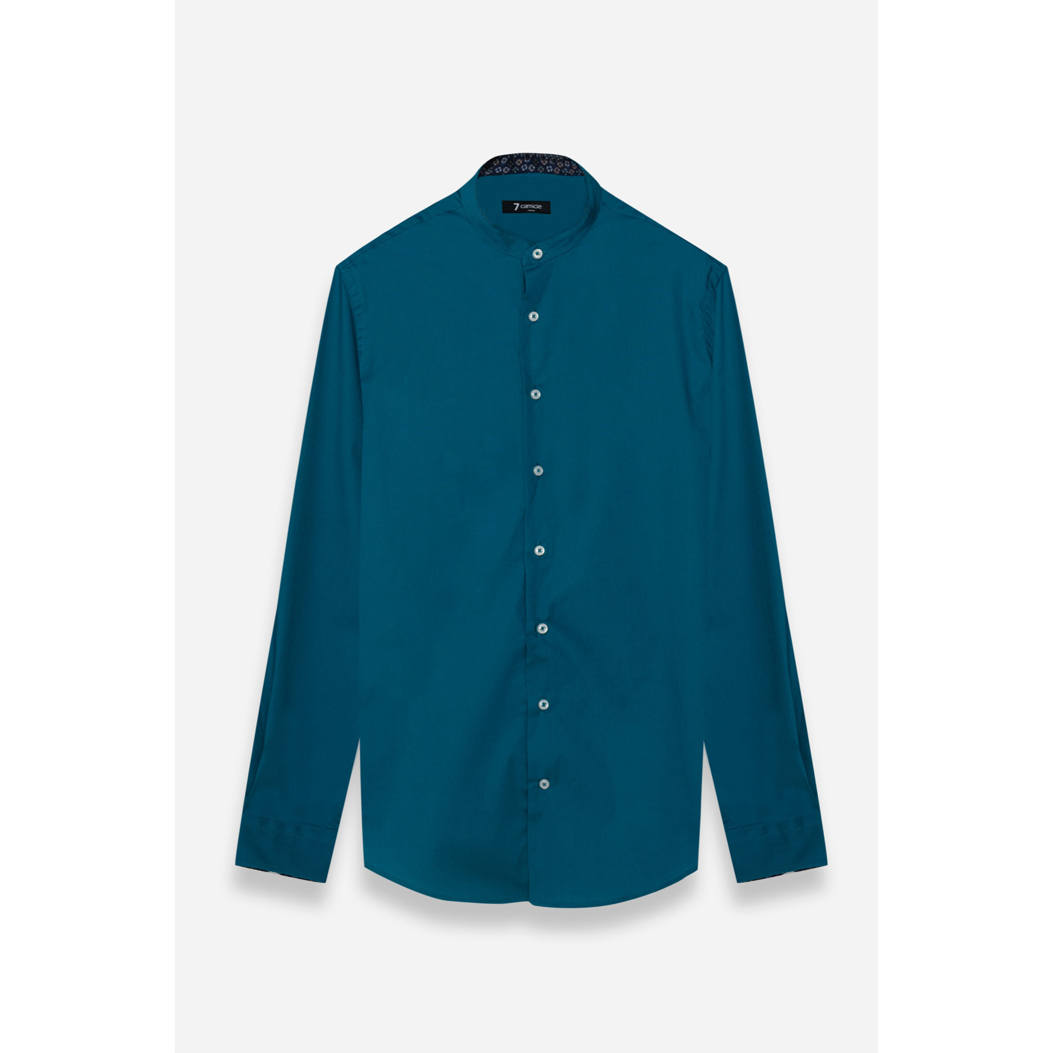 Camicia Uomo Coreano Slim Popeline Stretch Unito Verde Ottanio