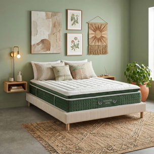 Ensemble matelas Jade & sommier Cancun | Mémoire de forme et ressorts ensachés | Cadre à lattes | Velours côtelé | Beige