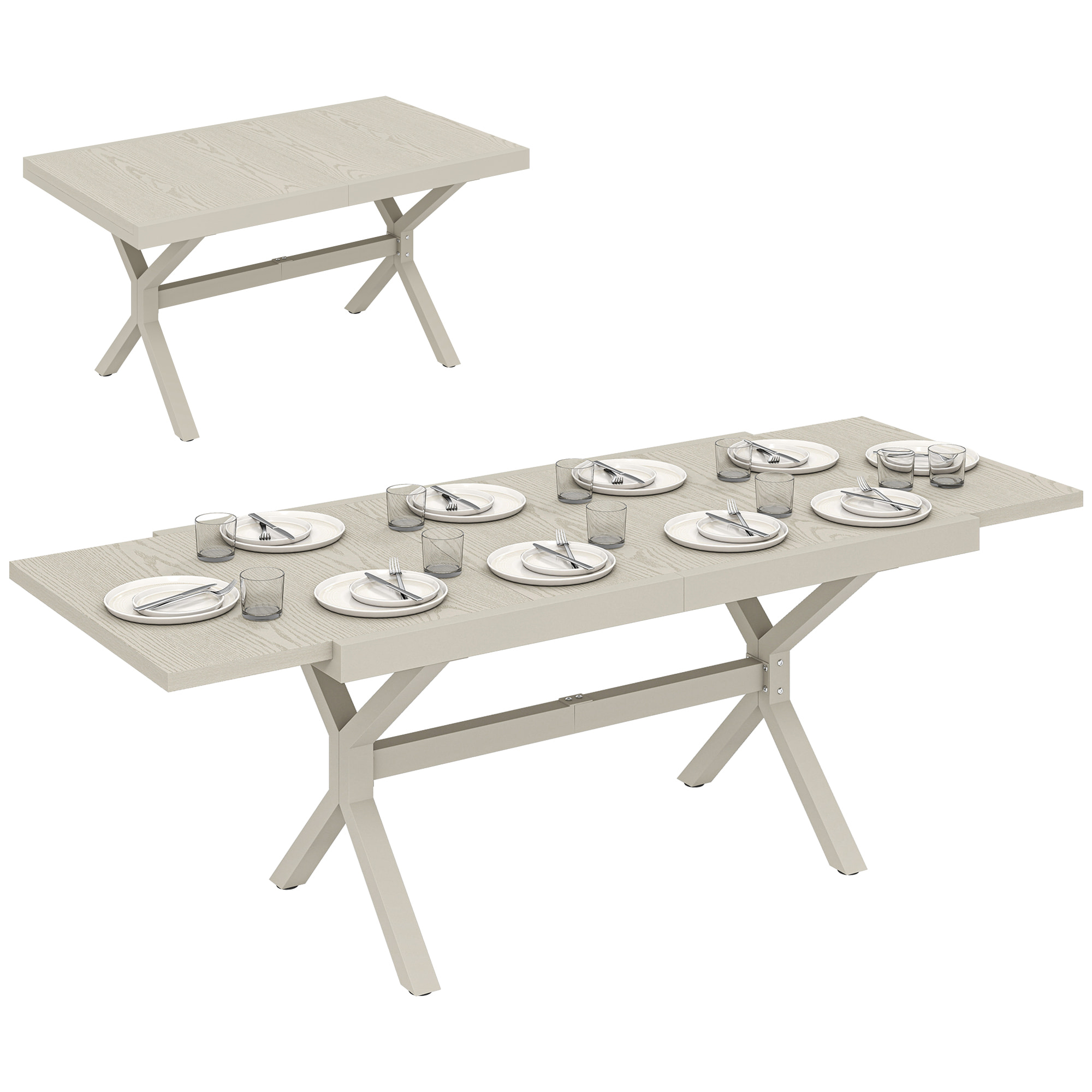 Mesa de Jardín Extensible con Superficie de Aluminio, 154/214x85 cm, Mesa de Comedor Exterior Extensible Rectangular con Imitación Madera para 8-10 Personas, para Patio, Terraza, Gris Claro