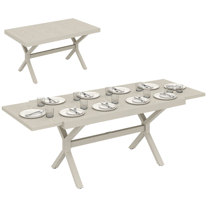 Mesa de Jardín Extensible con Superficie de Aluminio, 154/214x85 cm, Mesa de Comedor Exterior Extensible Rectangular con Imitación Madera para 8-10 Personas, para Patio, Terraza, Gris Claro