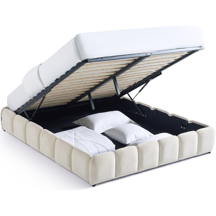 Lit coffre adulte en tissu chenille - NILSA