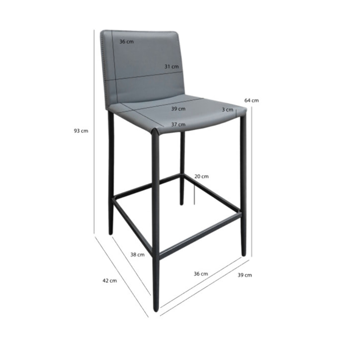 Chaise de bar avec dossier en simili & piétement en métal - SANDY
