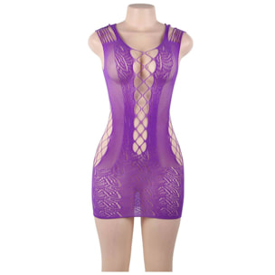 Vestido mini chemise morado con detalles de malla y croché