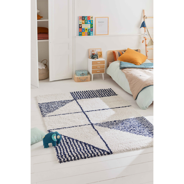 Aquarelle - tapis chambre enfant à motif géométrique bleu