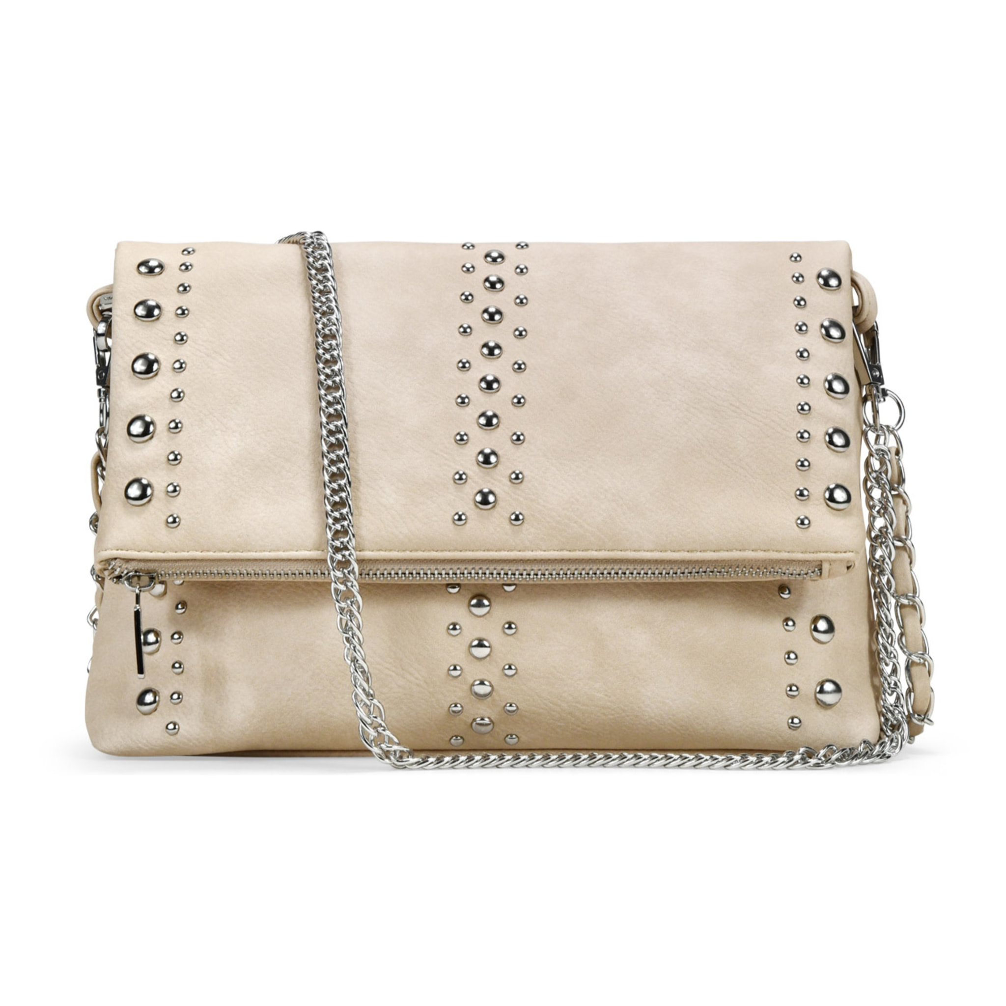 Bolso de hombro arena con solapa y tachuelas