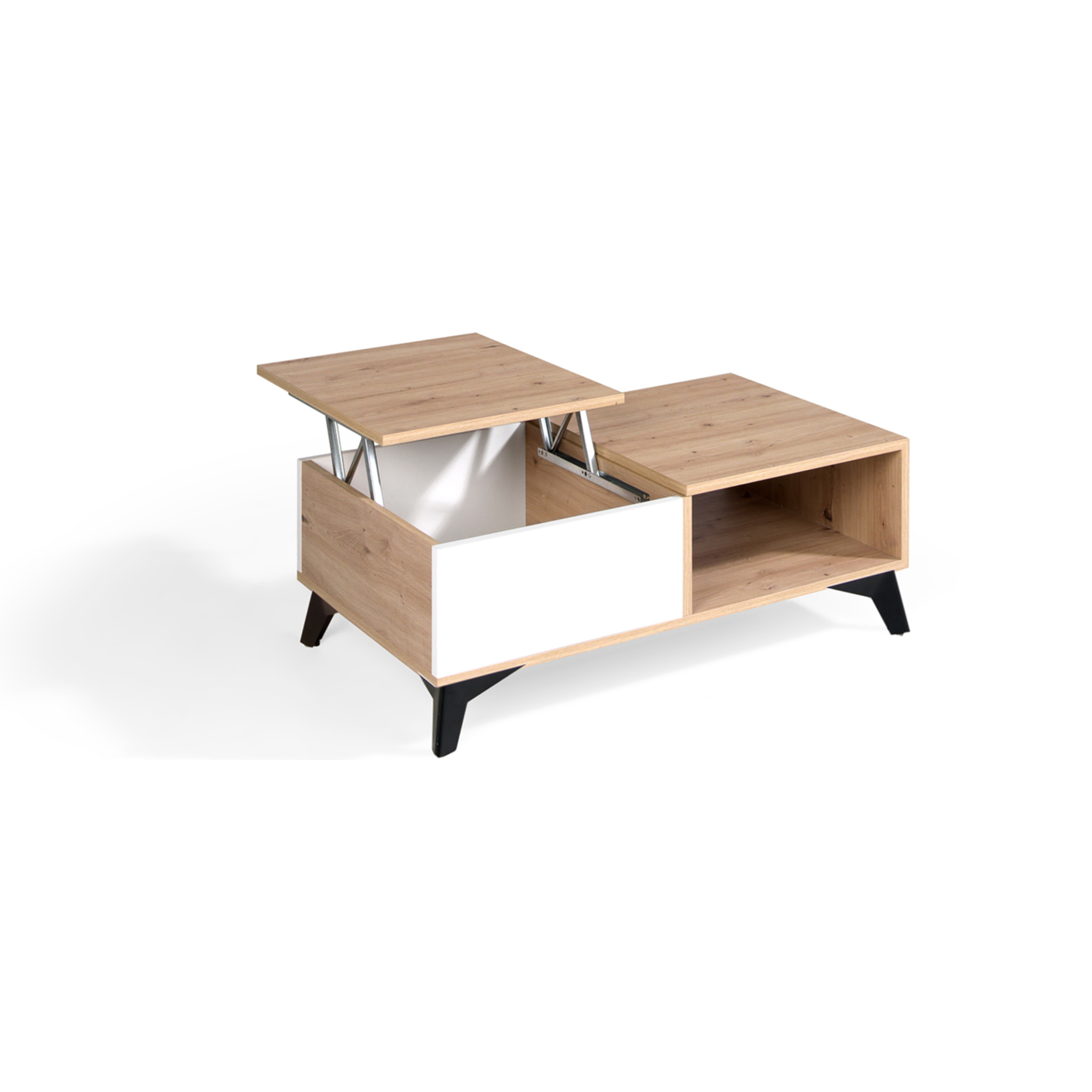 Mesa de centro elevable – Roble Amazonas y blanco polar