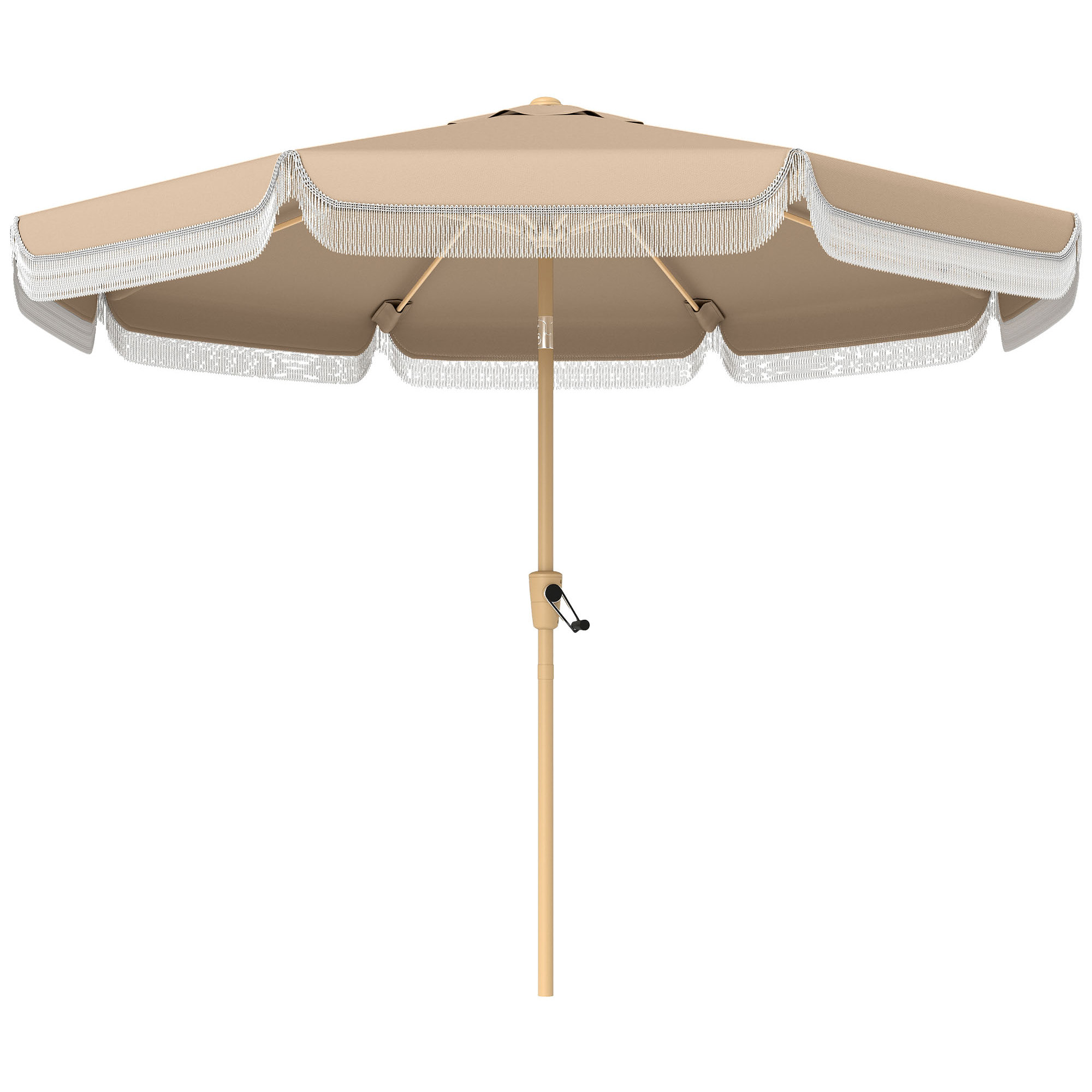 Sombrilla Terraza Exterior, Ø266x238 cm, Sombrilla de Jardín con Ángulo Ajustable 30°, Manivela, Flecos y Ventilación, Impermeable, Parasol para Terraza, Playa, Patio, Balcón, Caqui