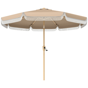 Sombrilla Terraza Exterior, Ø266x238 cm, Sombrilla de Jardín con Ángulo Ajustable 30°, Manivela, Flecos y Ventilación, Impermeable, Parasol para Terraza, Playa, Patio, Balcón, Caqui