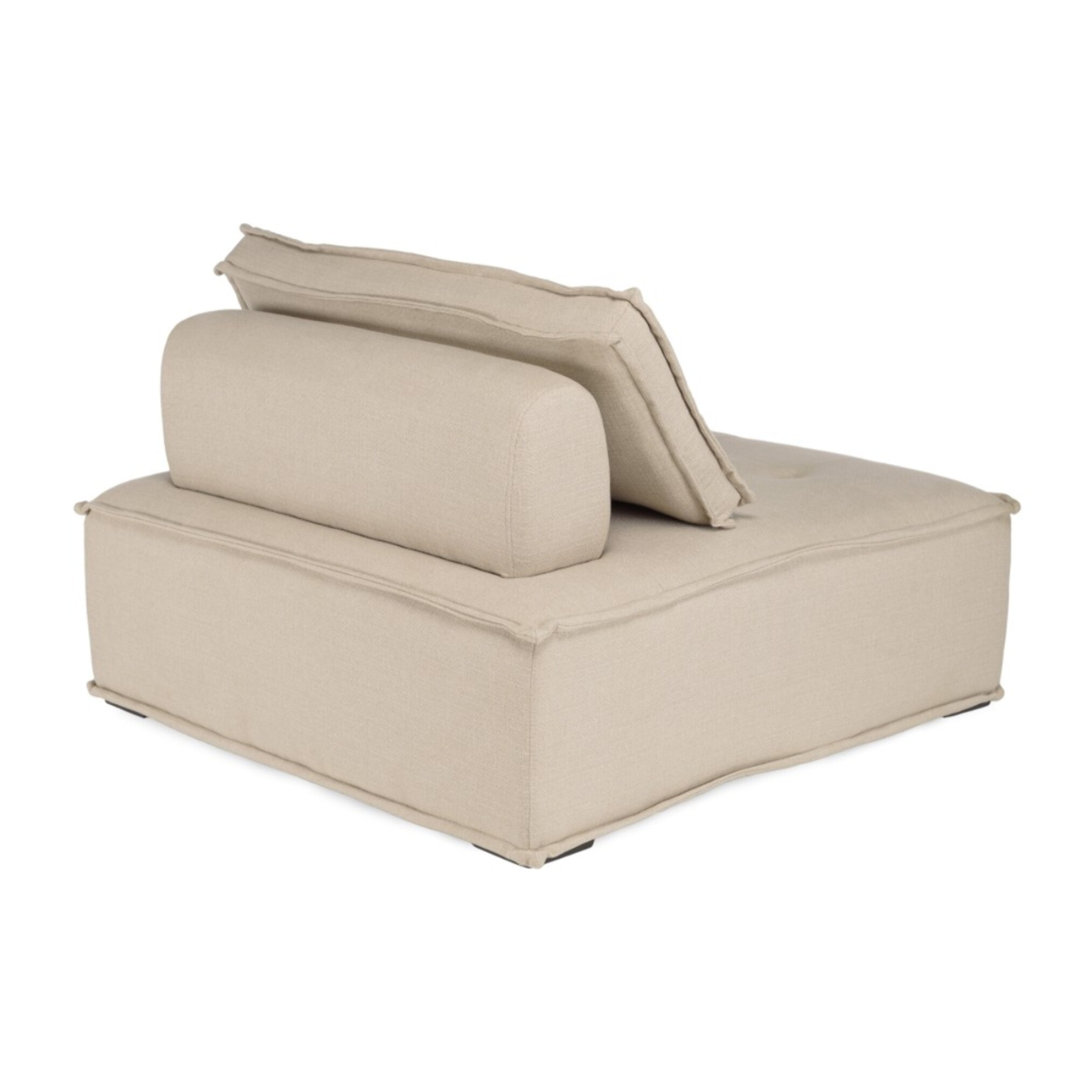 AGATHE - Chauffeuse capitonnée beige 100x100cm avec dossier et coussin