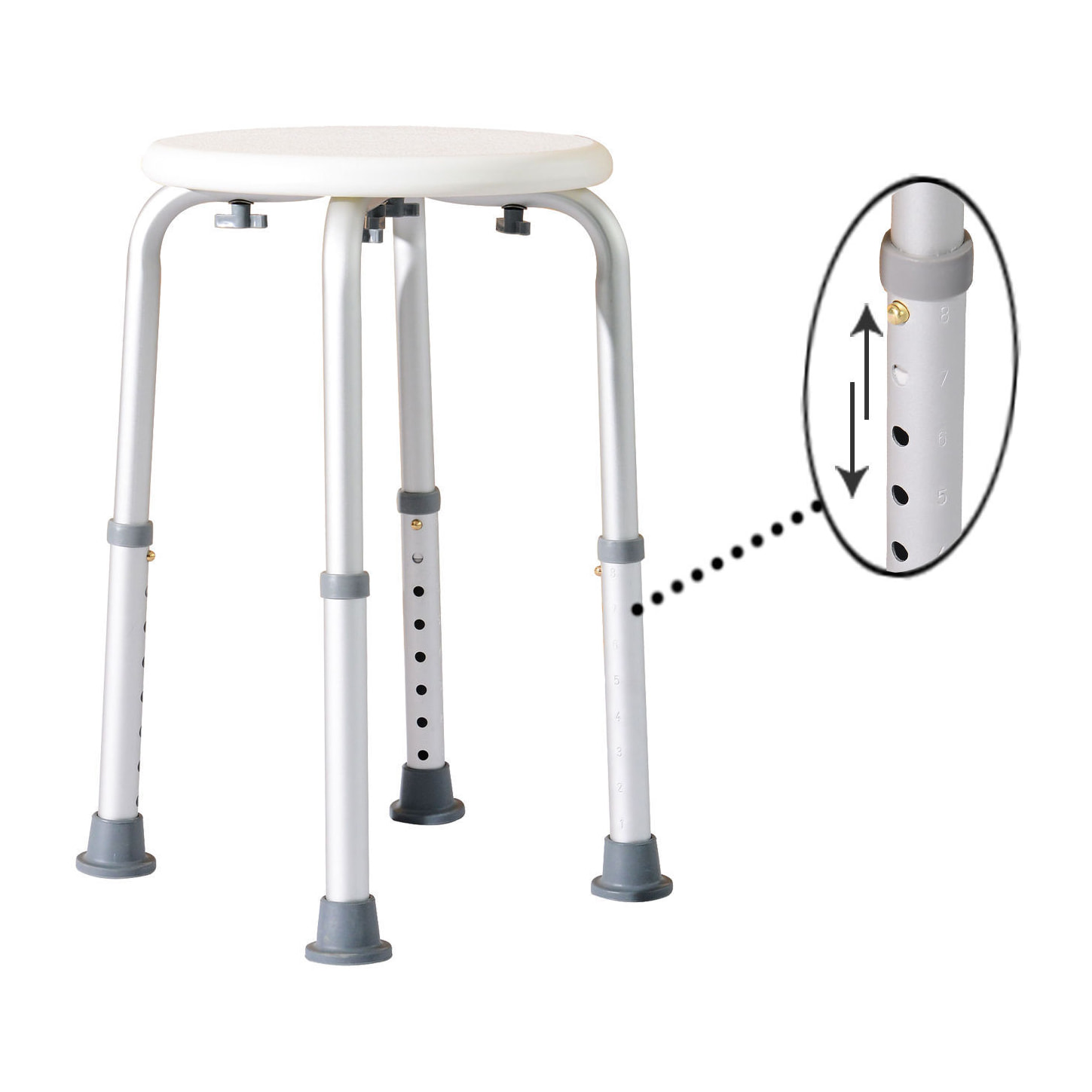 Tabouret de douche réglable en hauteur siège de douche ergonomique pieds antidérapants charge max. 136 Kg alu HDPE blanc