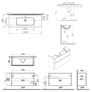 Meuble vasque suspendu VITRA Sento Round Vert mat + Colonne
