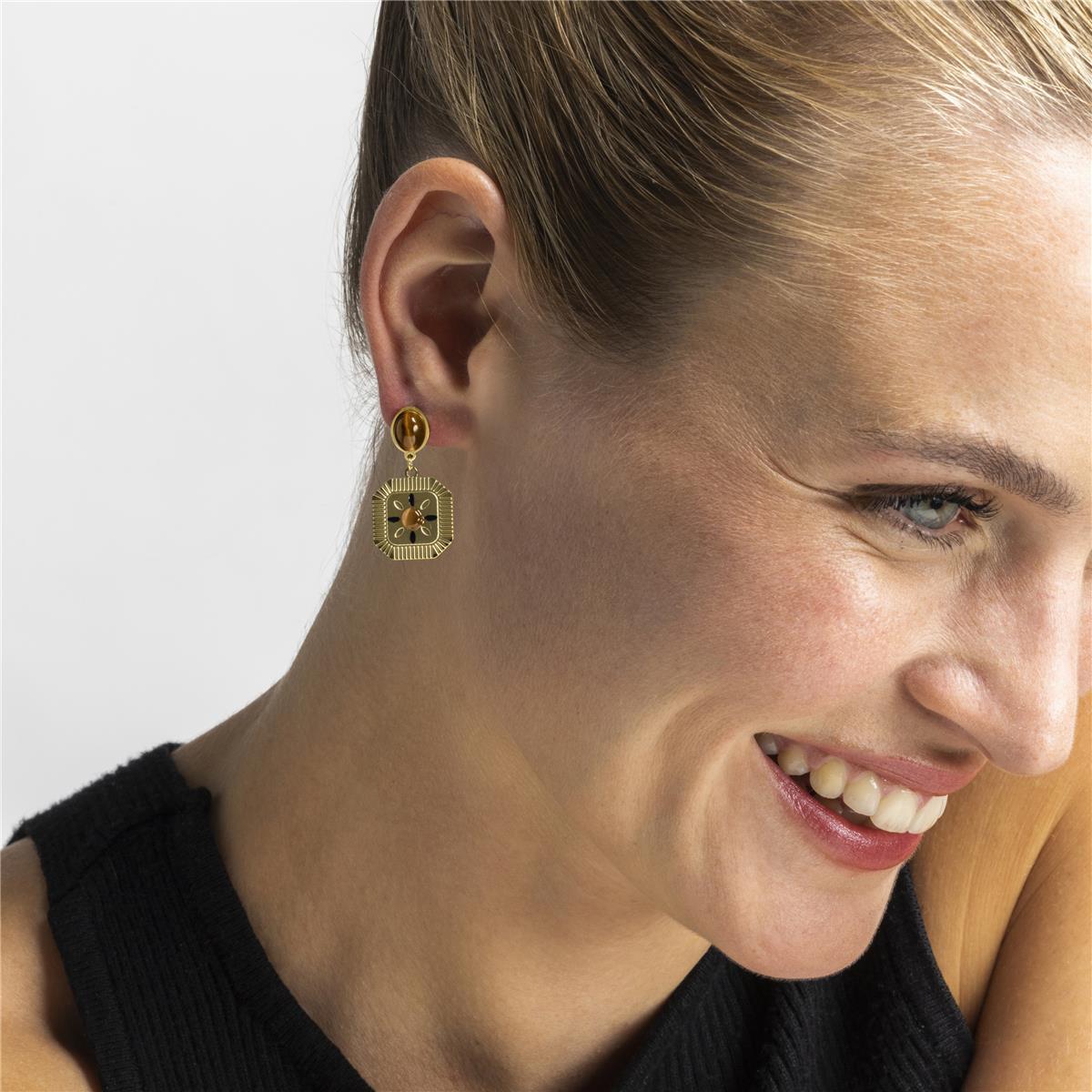 Pendientes con Ojo de Tigre acabado oro 18k