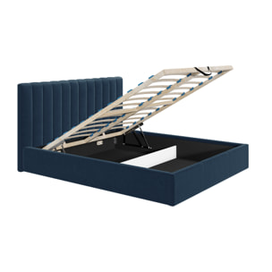 Rosario - lit coffre - 140x200 - sommier inclus - en velours - Bleu